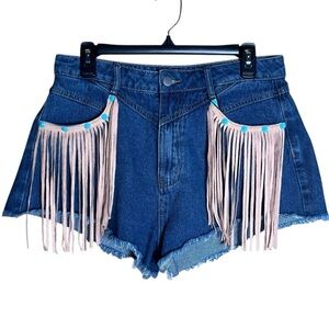 CIDER Denim Shorts Size Large NWT Western Fringe Coastal Cowgirl Boho High Rise